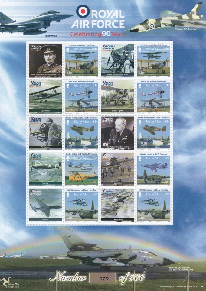 GB IOM 2008 Customised Smiler Sheet IOM-004 #29/500 Printed 90th Anniv RAF MNH - Image 1 of 1