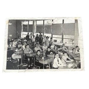 Vintage Class Photo Black & White 1950s 4th Grade Classroom School children - Picture 1 of 6