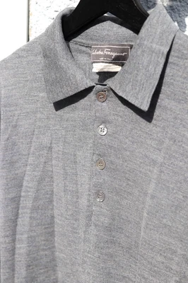 De Colección Salvatore Ferragamo Manga Larga Suéter Polo Talla L Italia Gris Merino Foto 1 de 4