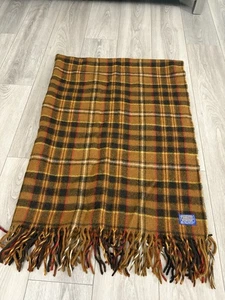 Vtg Pendleton Plaid Red Brown/BlackFringed Throw Blanket 100% Virgin Wool 70x51” - Picture 1 of 6