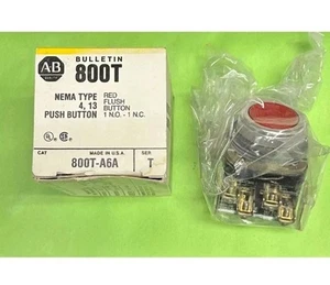 ALLEN -BRADLEY 800T-A6A RED FLUSH PUSH BUTTON NEMA 4, 13 1 N.O. 1 N.C. SER T - Picture 1 of 3