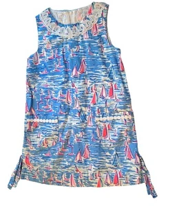 Lilly Pulitzer LITTLE LILLY CLASSIC SHIFT Dress Zanzibar Blue Boat White 7 - Picture 1 of 8