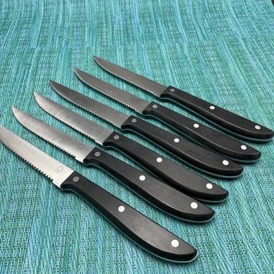 "6 cuchillos para carne Martha Stewart de acero inoxidable 4"" cuchillas dentadas forjadas Full Tang" Foto 1 de 4