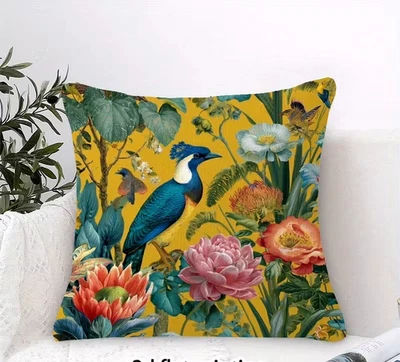 Kissen Bezug Samt 45 cm floral Vogel Garten Cottage Deko Boho botanisch Botanik - Bild 1 von 4