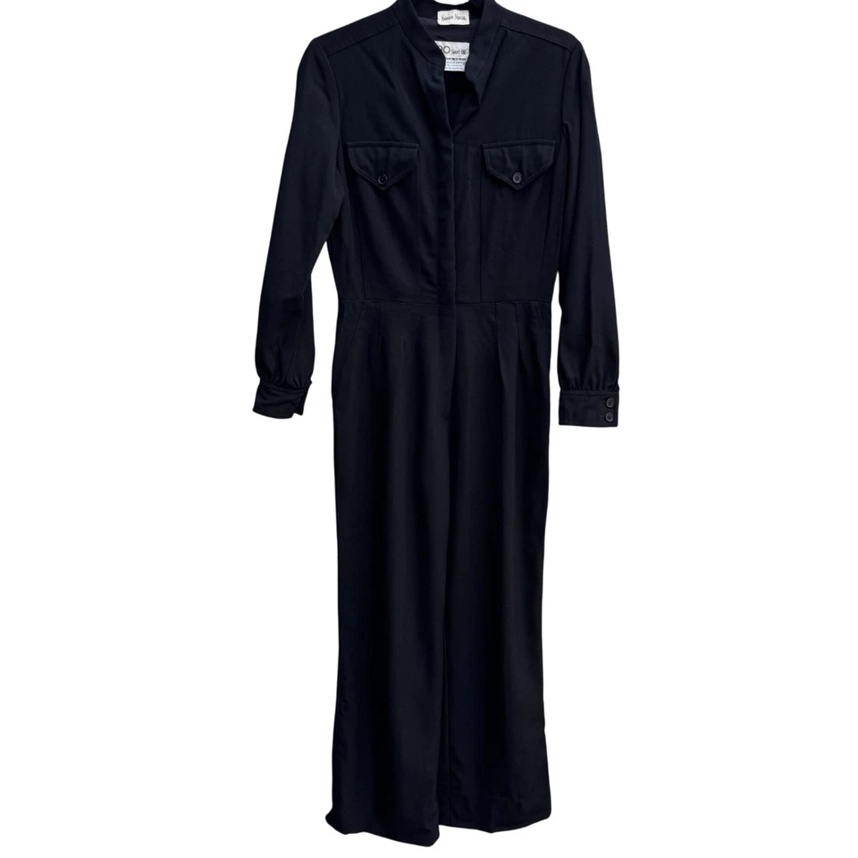 Neiman Marcus Ciao Vintage Womens Black Wool Wide Leg Military Style Jumpsuit 10 - Image 1 of 4