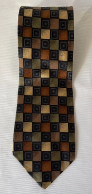 BRUNO PIATTELLI Tie USA Made 100% Silk Men's Necktie Green Gold Black Squares — 第 1/3 张图片