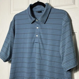 Dunning Golf Polo Mens XL Teal Striped Performance Short Sleeve Shirt - Picture 1 of 6