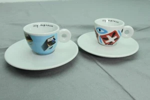 illy Art 2 Espresso Cups & Saucers, International Flight, A.R. Penck Art - Picture 1 of 9