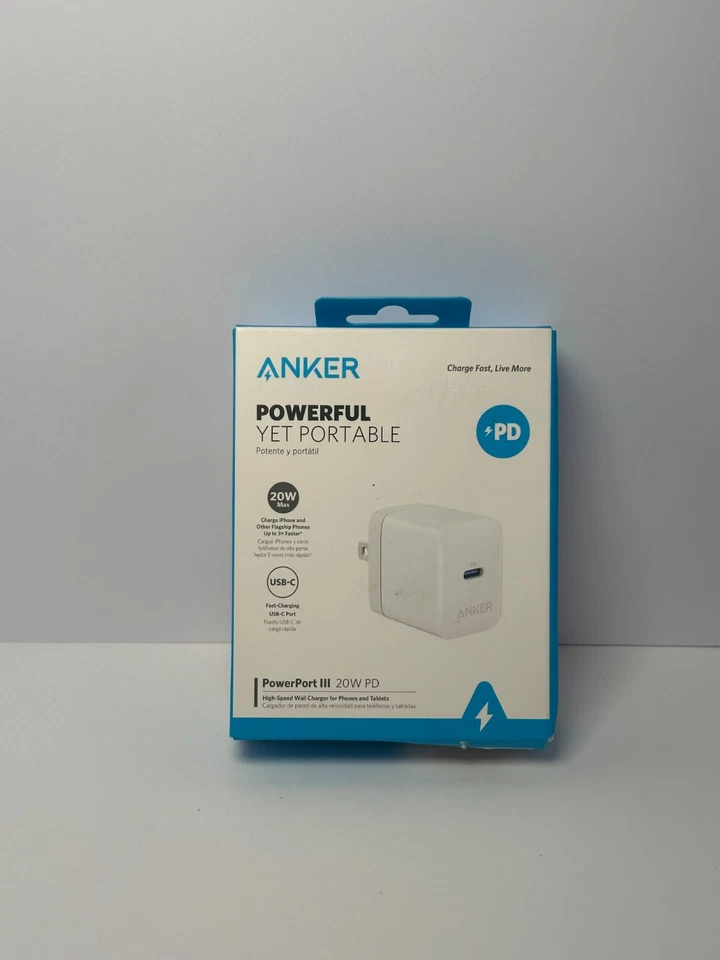 Cargador de pared bloque carga rápida Anker PowerPort III 20W PD USB-C iPhone Samsung Foto 1 de 1