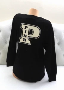 Victoria's Secret Pink CAMPUS COTTON LONG SLEEVE T-SHIRT Black P Logo XXL NEW - Picture 1 of 6