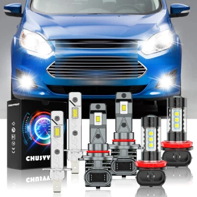 Para Ford C-Max 2013-2017 -6X Faro LED Alto/Bajo + Faros Antiniebla Combo Bombillas Blanco Foto 1 de 4