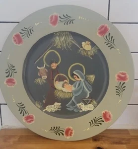 Folk Art Nativity Wood Tray Hand Painted Christmas Holy Night - Picture 1 of 5