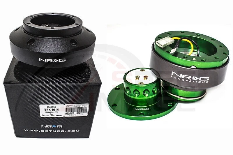 NRG STEERING WHEEL COMBO KIT 2.0 QR GREEN-TITANIUM & SHORT HUB ADAPTER SRK-101H - Image 1 of 1