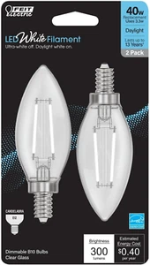 LED Filament B10 E12 Candelabra Bulb Daylight 40W Equivalent 2 Pack - Picture 1 of 12