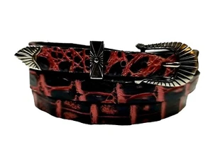 Genuine ALLIGATOR HATBAND Western BLACK & PINK 3/8" Leather Cowgirl w Buckle Set - Picture 1 of 19