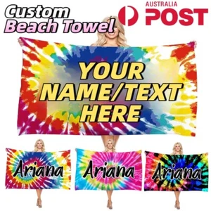 Personalized Beach Towel Bath Sheet Custom Name Tie Dye Sand Sports Swim Gift AU - Picture 1 of 20