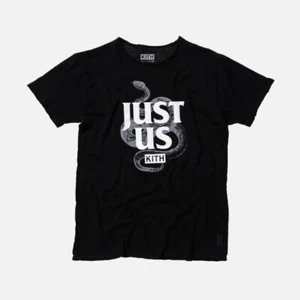 KITH NY Men's Large Black T-Shirt "Just Us " Kith Snake Fray Tee Short-Sleeve - Picture 1 of 3