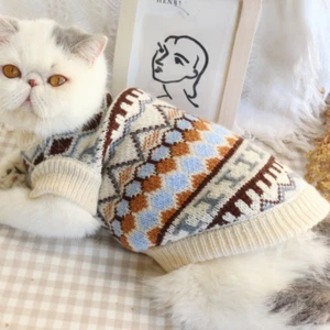 Dog Pet Cat Sweater Jumper Vest Knitwear Clothes Retro Ethnic Puppy Small - Picture 1 of 14