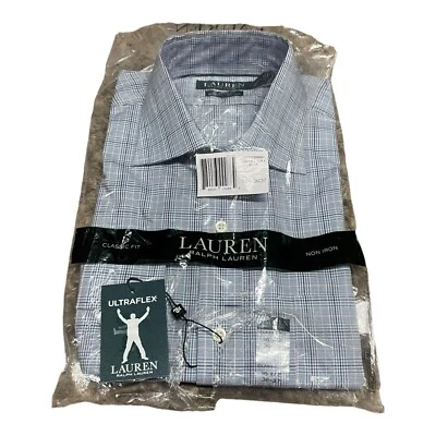 Ralph Lauren Classic Fit Dress Shirt Mens Blue Plaid Cotton Button Up 16.5 NEW - Image 1 of 4