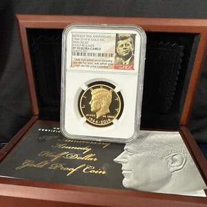 KENNEDY 50th Anniversary 1964-2014W Gold 50C High Relief Early Releases PF70-NGC - Picture 1 of 9