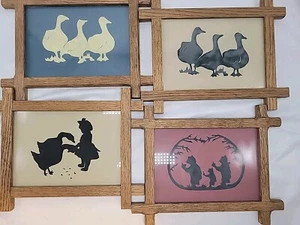 Tagli a forbice vintage set di 4 silhouette taglio di carta incorniciato oche orsi ragazza - Foto 1 di 17