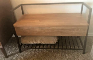 Oak Bench Seat with storage 35.5 L x 16 W x 24.5 H - Picture 1 of 2