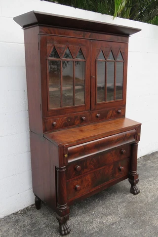 Early 1800s Empire Gothic Two Part Secretary China Display Cabinet Cupboard 4994 Cover