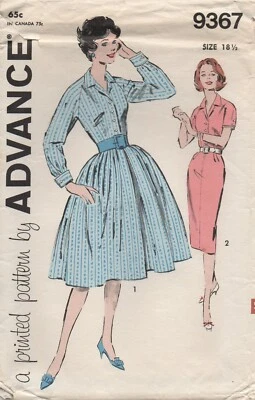 Advance Sewing Pattern 9367 Half Size Dress Two Skirts, Sz 18.5 & 39" Bust 1960s - Image 1 of 4