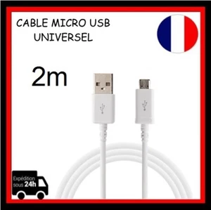Cable Micro USB Data Sync Chargeur 2m pour Smartphone Tablette Blanc - Foto 1 di 3