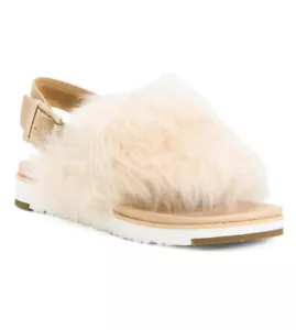 UGG HOLLY FLUFFY FUR SOFT OCHRE SLINGBACK THONG SANDALS SIZE US 6 WOMENS - Picture 1 of 11