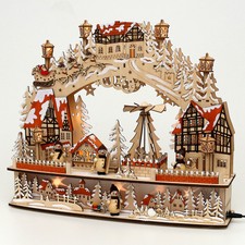 HOLZ-SCHWIBBOGEN 'Altstadt' ~ drehende ~ PYRAMIDE Sockel + Figuren mit Sound LED