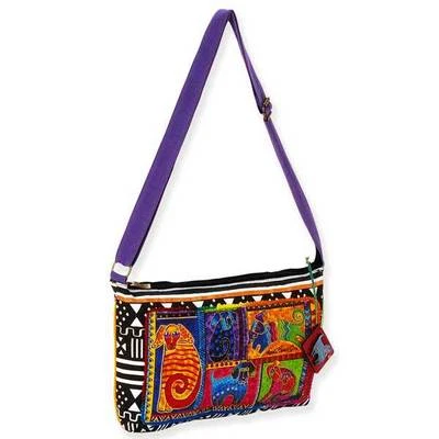 Dog Tails Patchwork Laurel Burch Medium Canvas Purse Tote Cross-Body Bag - Image 1 of 2