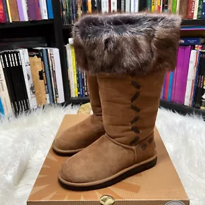 UGG ROSANA BOOTS CHESTNUT TALL W/ FUR SIZE 6 - Picture 1 of 10