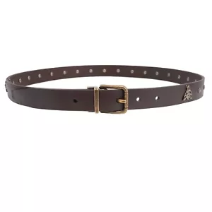 DOLCE & GABBANA Metal Crystal Bee Pearl Buckle Leather Belt Brown 95 38 - Picture 1 of 4