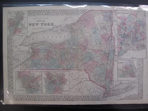 Antike handkolorierte Mitchell County Karte von New York NYC Buffalo Albany NY 1880 - Bild 1 von 4