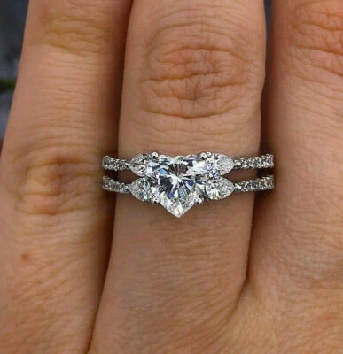 Anel de noivado de ouro branco 14k sólido diamante corte coração 3,00 quilates simulado tamanho 6 - Imagem 1 de 4