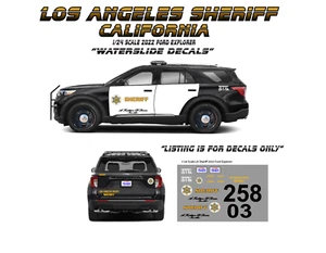 1/24 Scale LA Sheriff California 2022 Motormax Ford Explorer Waterslide Decals - Picture 1 of 1