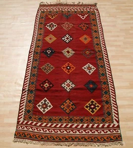 Geometric Kurdish kilim rug hand woven wool rectangle room decor area rug 4X10ft - Picture 1 of 8