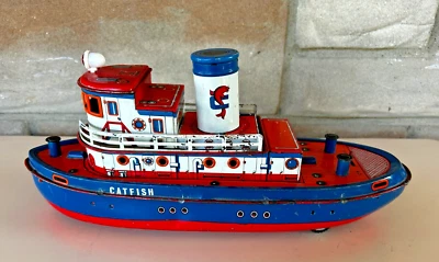 VTG Battery MARX Catfish Litho Boat/Ship Tin Toy Hong Kong 14" Long Motor INOP - Image 1 of 4