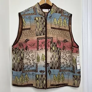 Alfred Dunner Multicolor Tapestry Zip Up Vest Women’s Size 22W Fall Botanical - Picture 1 of 9