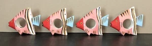 Set of 4 Wooden Hand Carved & Painted Tropical Fish Napkin Rings Nautical Ocean - Picture 1 of 13