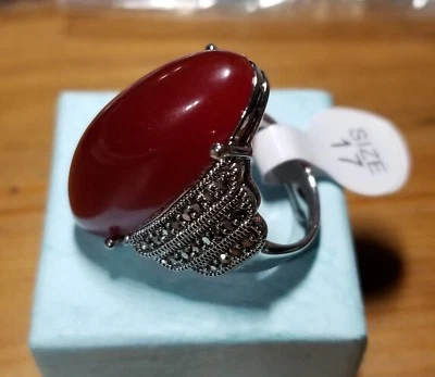 Novo, Grande Pedra de Ágata Vermelha Oval Natural, Anel Feminino, Banhado a Platina, Tamanho 7,8,9 - Imagem 1 de 4