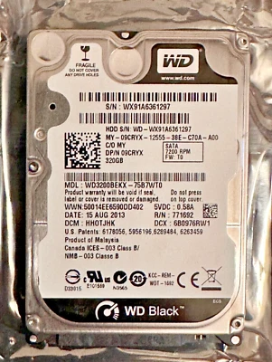 WD 300GB WD3200BEKX 7200RPM SATA 2.5" Laptop HDD Hard Disk Drive Black (6) - Image 1 of 4