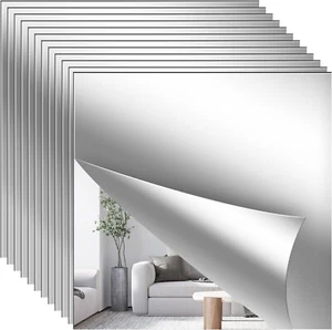 12Pack 12x12 Inch Acrylic Flexible Mirror Sheets Self-Adhesive Mirror Wall Tiles - Picture 1 of 7