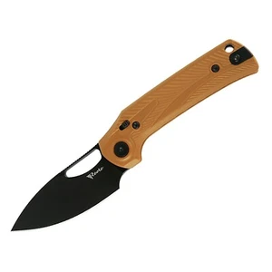 Reate PL-XE Folding Knife Tan G10 Handle Nitro-V Plain Edge Black PVD Finish - Picture 1 of 4