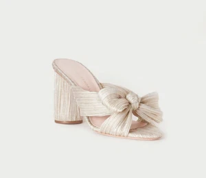 Loeffler Randall Penny Knot Platinum Gold Slip On Mule Sandals Womens 10 - Picture 1 of 15