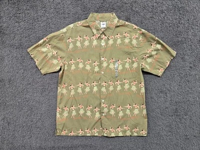 Camisa Hawaiana Vintage Antigua Azul Marino Para Hombre Mediana Hula Niña Baile Playa Campamento NUEVA Foto 1 de 4