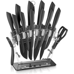 16-TLG Messerblock Set Küchenmesser Antihaft Edelstahl Schwarz geschnitten - Bild 1 von 2