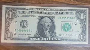 Niedrige Seriennummer REPEATER 00986986 1 $ One Dollar - KNACKIGER ERSTAUNLICHER ZUSTAND  - Bild 1 von 4