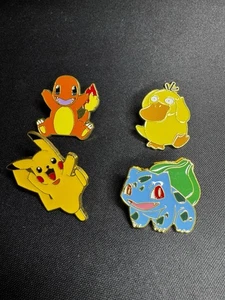 Pokemon 4 Piece Pin Set. Pikachu Bulbasaur Charmander Psyduck Enamel - Picture 1 of 6